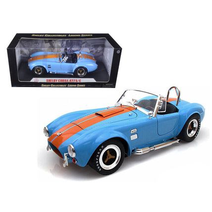 1965 Shelby Cobra 427 S/C Blue With Orange Stripes 1/18 Diecast Model Car by ...