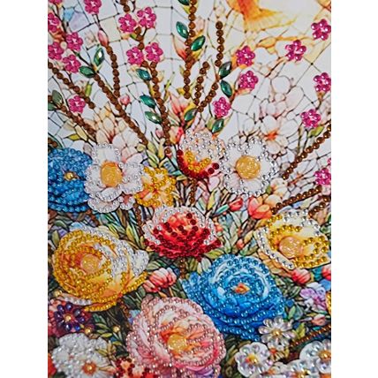Completed Diamond Art Floral Pattern Suncatcher Mobile Size 9.5 Inches Diameter