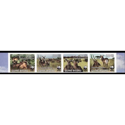 Guinea-Bissau WWF Defassa Waterbuck Strip of 4 Imperf stamps 2008 MNH