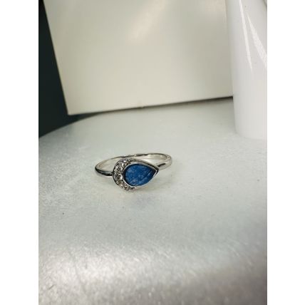 Ring Bomb Party Sz9 RBP Genuine Blue Gem & Colorless Accents Rhodium Pl