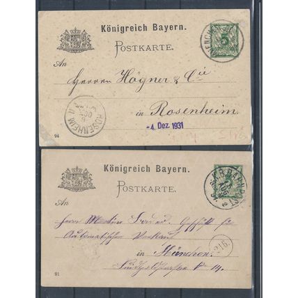 Bavaria stamps. 1891 & 1894 5pf pre-printed Postcards. (AC800)