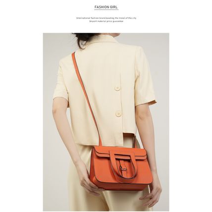 Womens Genuine Leather Casual Handbags Orange