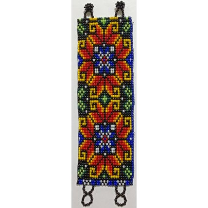 Traditional Huichol Art. Mexico Glass Seed Beads Bracelet. Floral Motives 5