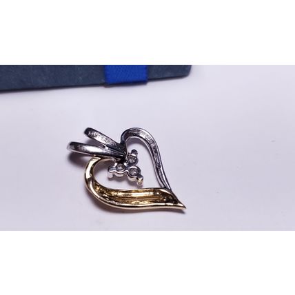 Estate .09ctw Natural Round Diamond 2Tone 14Kt Gold Open Heart Pendant #21008