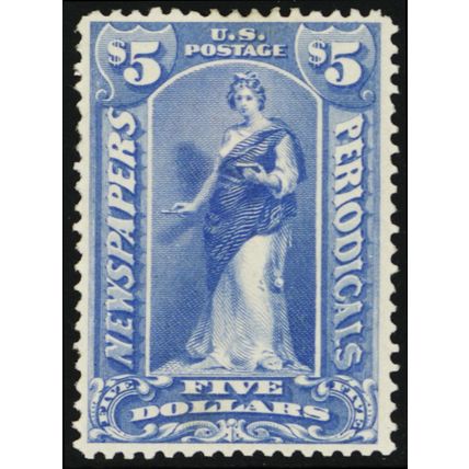 PR109, Mint VF HR Sound $5 Newspaper Stamp Crowe Cert Cat $2250 - Stuart Katz