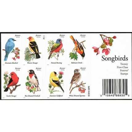 Songbirds Booklet Pane of 20 GENUINE - First Class Postage Stamps Scott 4891b