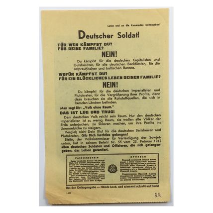 Original WW2 Soviet/Russian Air Drop Propaganda Leaflet. - Code 1406. - 1942.