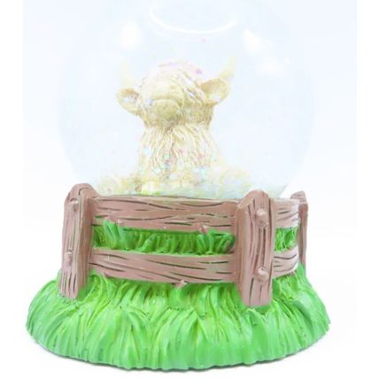 Highland Cow Snow Globe Glitter with a Pink Floral Headband 9 CM Gift Home Decor