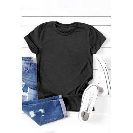 Black Solid Color Crew Neck Tee