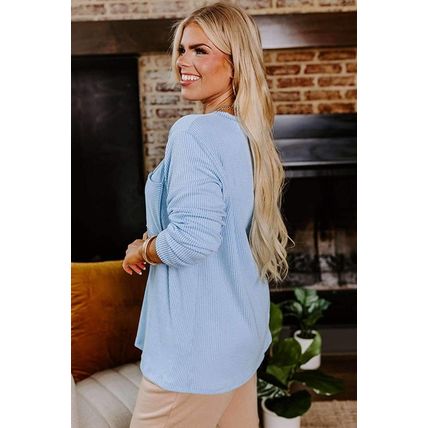 Myosotis Plus Size Ribbed Textured Long Sleeve T Shirt