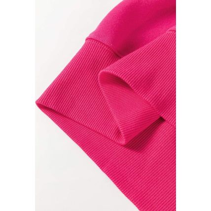 Rose Red Drop Shoulder Crisscross Stitching Pocketed Loose Sweatshirt