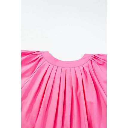 Bonbon Split V Neck Short Flutter Sleeve Pleated Shift Dress