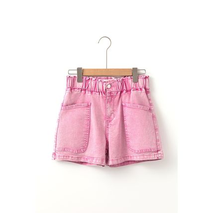 Strawberry Pink Elastic High Waisted Denim Shorts