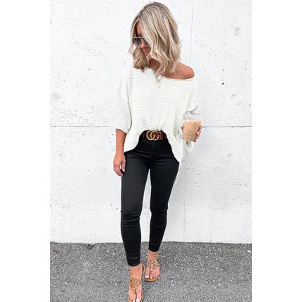 Beige Textured Knit Drop Shoulder Short Sleeve Sweater