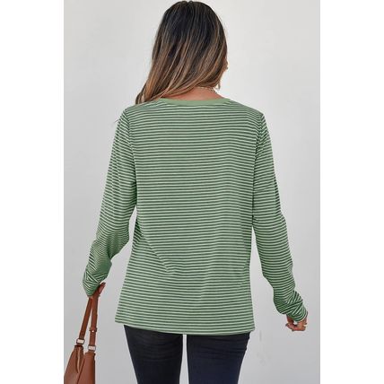 Green Stripe V Neck Stretchy Long Sleeve Top