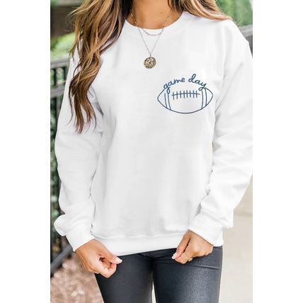 White game day Rugby Embroidered Casual Sweatshirt