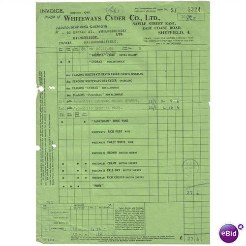 1962 WHITEWAYS CYDER CO LTD ,SHEFFIELD 8324
