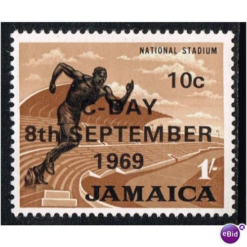 Jamaica 1969 10c on 1/- Black & Light Brown Mounted Mint MM SG 286 Sc 285 stamp