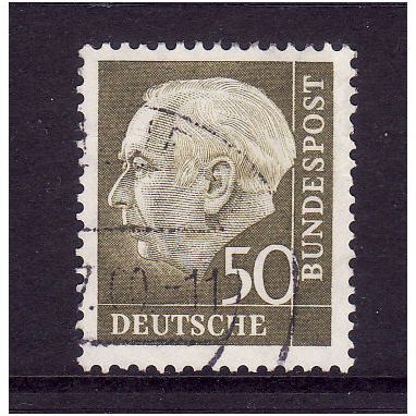 GERMANY 1954 50pf OLIVE PRES HEUSS SG 1122e FINE USED