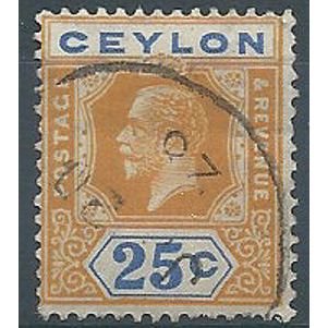 Ceylon 1921 SG351 25c Orange-Yellow & Blue Fine Used....