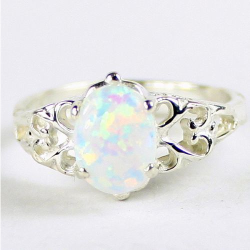 Created White Opal, 925 Sterling Silver Ring, SR302