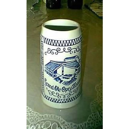 Grand Ole Opry House Opryland USA Blue on White Stein Mug Home of American Music