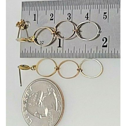 Multi Tone Real 14K Gold Oval Drop Dangle Pushback Butterfly Stud Earrings