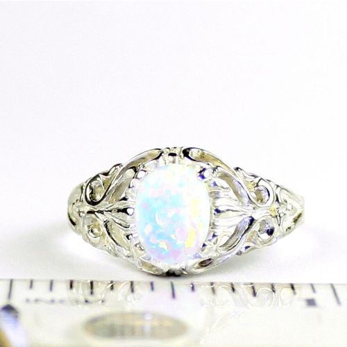 Created White Opal, 925 Sterling Silver Ring, SR113