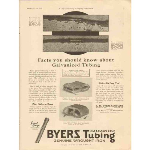A M BYERS COMPANY 1928 Facts know about galvanized tubing vintage ad