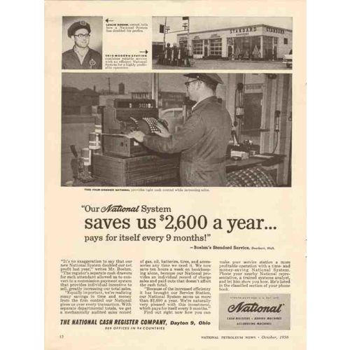 NATIONAL CASH REGISTER 1956 Boehms Standard Service vintage ad