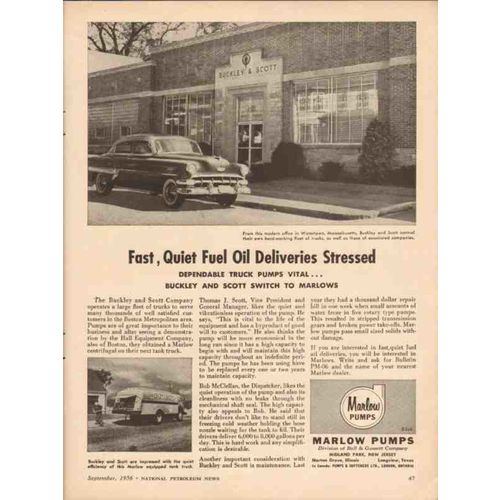 BELL GOSSETT COMPANY 1956 Buckley Scott oil truck delivery vintage ad