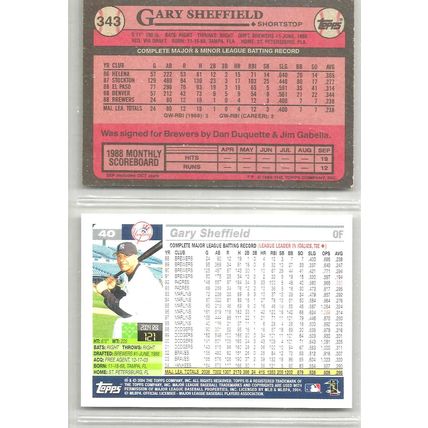 Lot #734 Topps Future Star Mil Brewers Gary Sheffield 1989 343 RC & 2005 #40