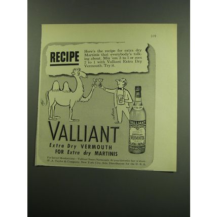 1949 Valliant Vermouth Ad - cartoon by Sam Cobean - Recipe