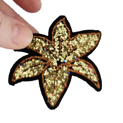 Iron On Flower Patch Sew Patches Sequin Glitter Lilly Gold Gold 7cm x 6cm P214
