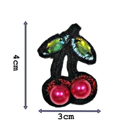 Sew on Beaded Cherries Trimming Jewelled Leaf Embroidered Motif 4cm x 5cm P451