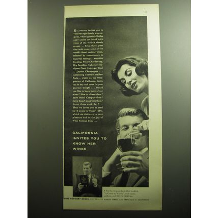 1958 California Wine Advisory Board Ad - California invites you to know wines