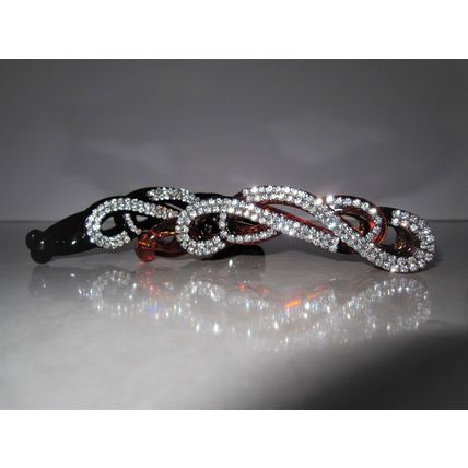 Black or brown sparkly banana hair claw clip with crystals rhinestones
