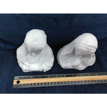 Joseph And Blessed Virgin Mary Glazed White WBI Figurines Ceramic - Vintage