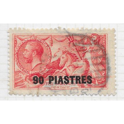 LEVANT 1921 KG5 5/- SEAHORSE SURCHARGED 90 PIASTRES USED PARCEL SEA HORSE SG49