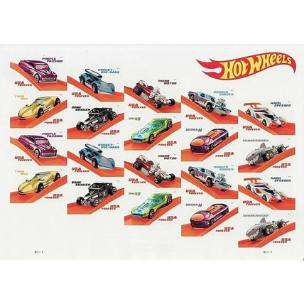 2018 Hot Wheels Sheet of 20 Current Rate Stamps Scott 5330a