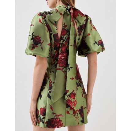 KAREN MILLEN Tall Floral Jacquard Panelled Puff Sleeve Mini Dress NEW (RARE)