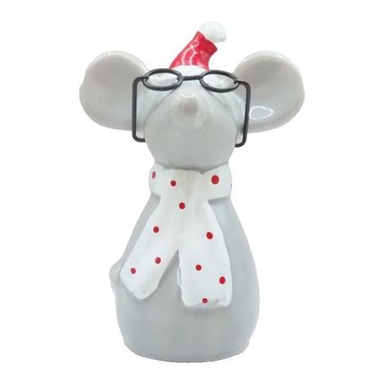 Festive Mouse Ornament Wearing Glasses 15 CM Ceramic Christmas Decoration Jesus