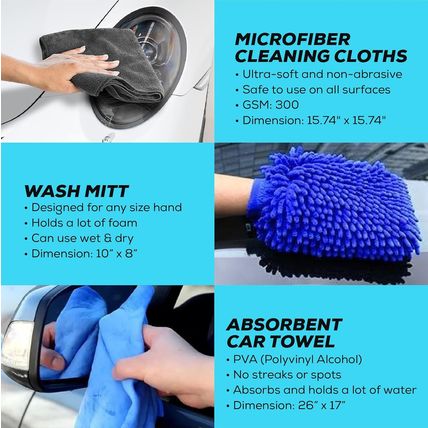 Car Wash Cleaning Kit, Manual Foam Sprayer, Premium Brushes, Professional Interi