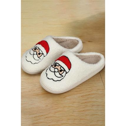 White Christmas Santa Clause Graphic Plush Slippers