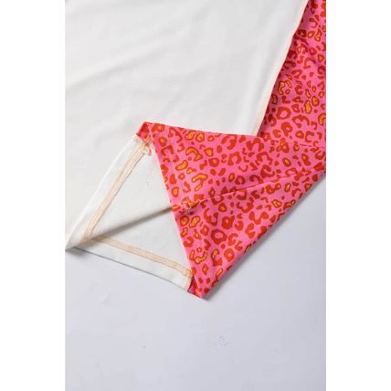 Peach Blossom Leopard Colorblock Patchwork Exposed Seam Top