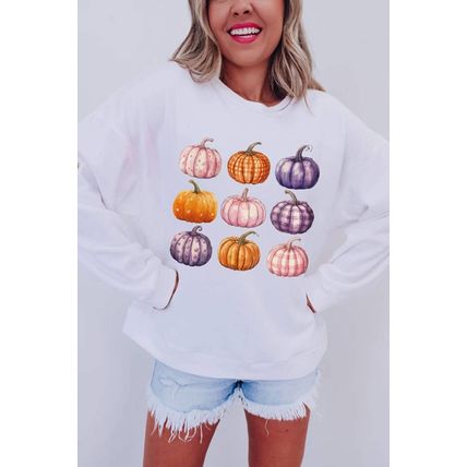 Beige Thanksgiving Halloween Pumpkin Graphic Pullover Sweatshirt