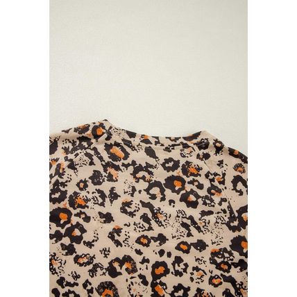 Brown Leopard Bleached Raglan Sleeve Pullover Sweatshirt