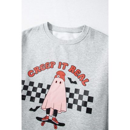 Light Grey Creep It Real Ghost Print Plus Size Sweatshirt
