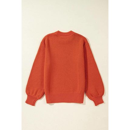 Orange Halloween Pumpkin Face Pattern Drop Shoulder Sweater