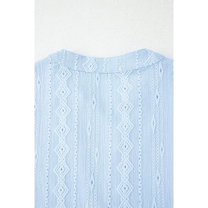 Beau Blue Jacquard Texture Flared Short Sleeve Notched Neck Mini Dress
